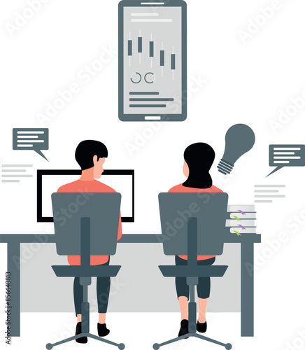 Boy and girl are working in office.