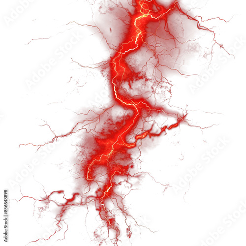 Red Lightning Isolated on Transparent Background - Electric Energy and Storm Concept