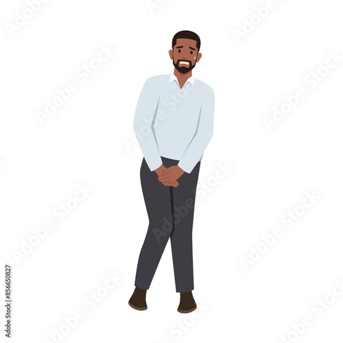 Stressed man standing and want to pee.Flat vector illustration isolated on white background