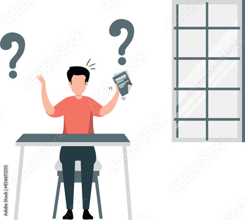 The boy is trying to solve a question.