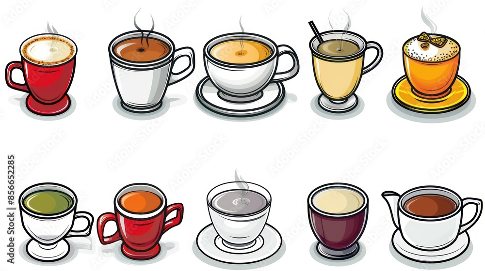 Assortment of Hot Beverages in Cups