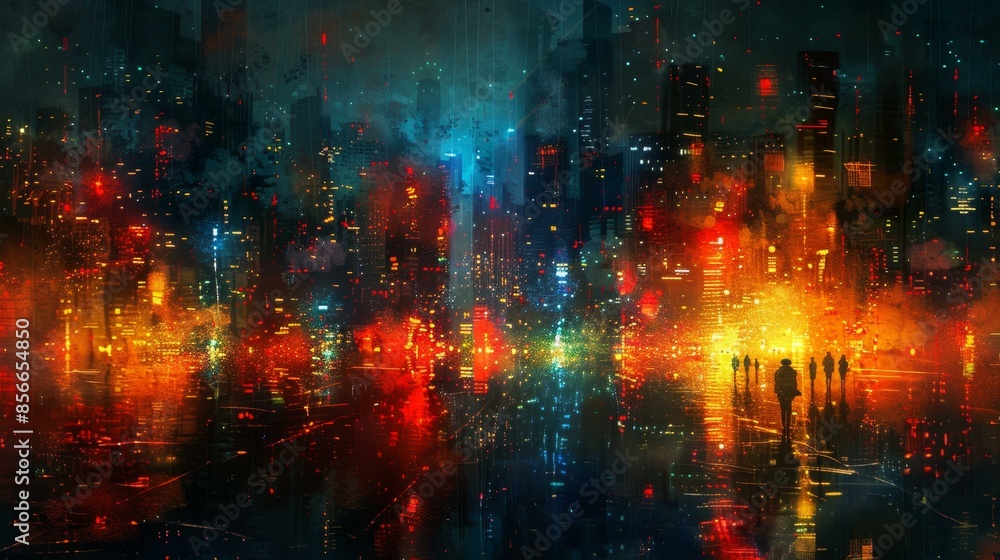 Vibrant Night Cityscape, Mystical Waterway Vibrant Night Cityscape, Mystical Waterway