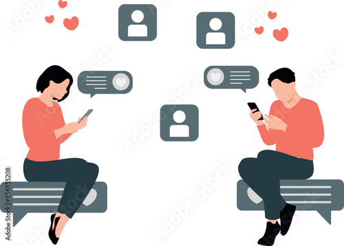 Boy and girl are having a love chat on their phone.