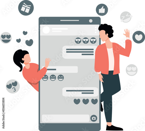 Girl and boy are dating online.