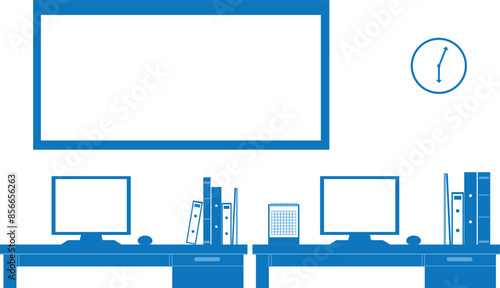 職場の並んだデスクのイラスト素材