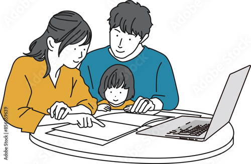 パソコンで調べ物をする夫婦のイラスト