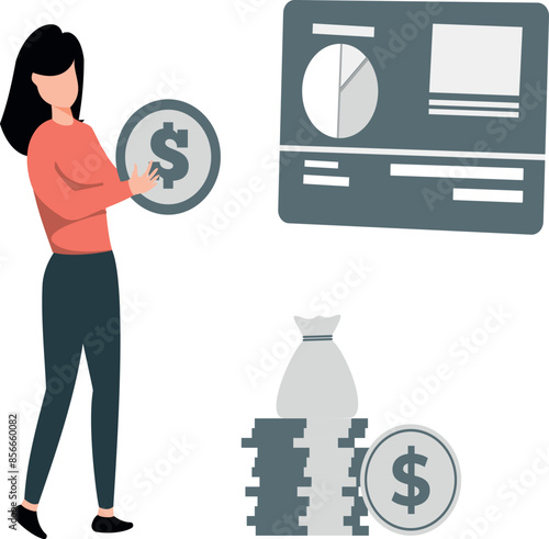 A girl is holding a dollar coin.