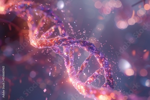 Holographic science illustration of a DNA double helix Futuristic technology concept with glowing blue DNA strands in a virtual hologram environment