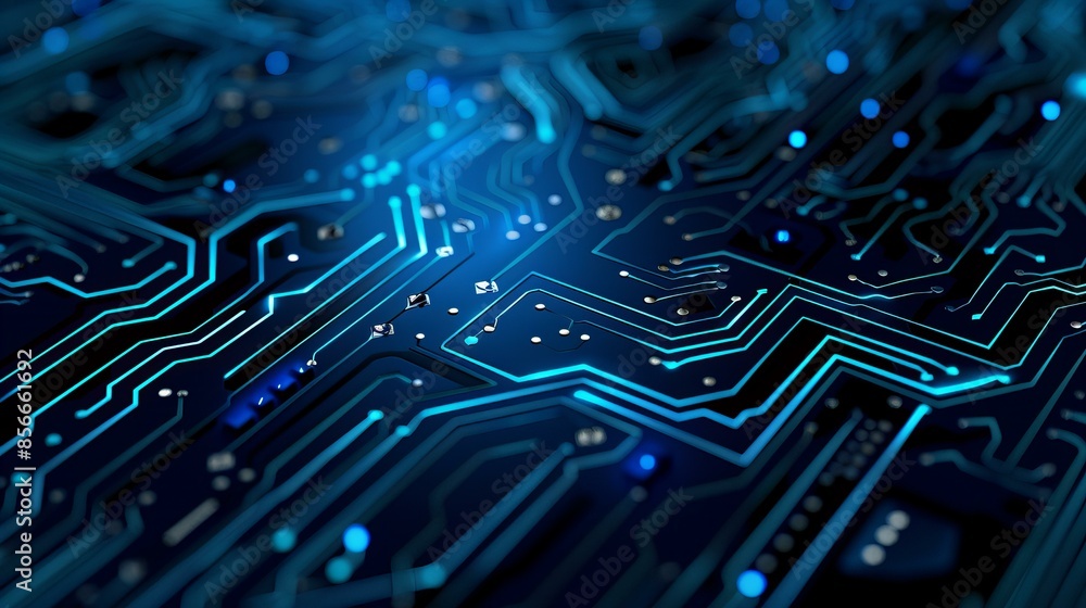 A minimalist flat style design for a technology website, featuring a dark blue background with an intricate electronic circuit scheme, creating a sleek and modern look. A minimalist flat style design for a technology website, featuring a dark blue background with an intricate electronic circuit scheme, creating a sleek and modern look.