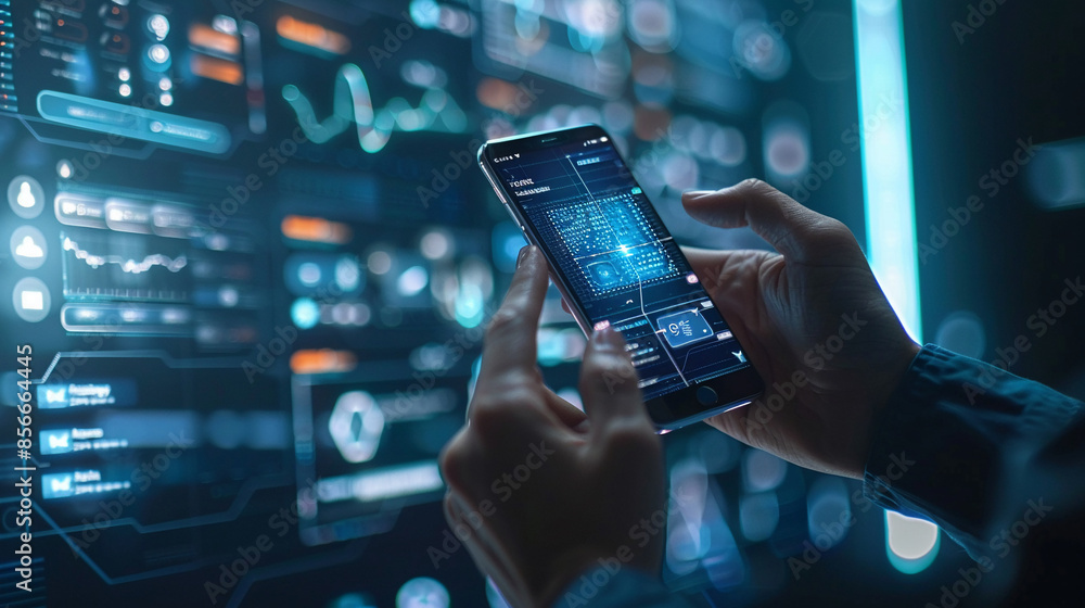 A person using a smartphone to manage AI-based security settings. technology AI A person using a smartphone to manage AI-based security settings. technology AI