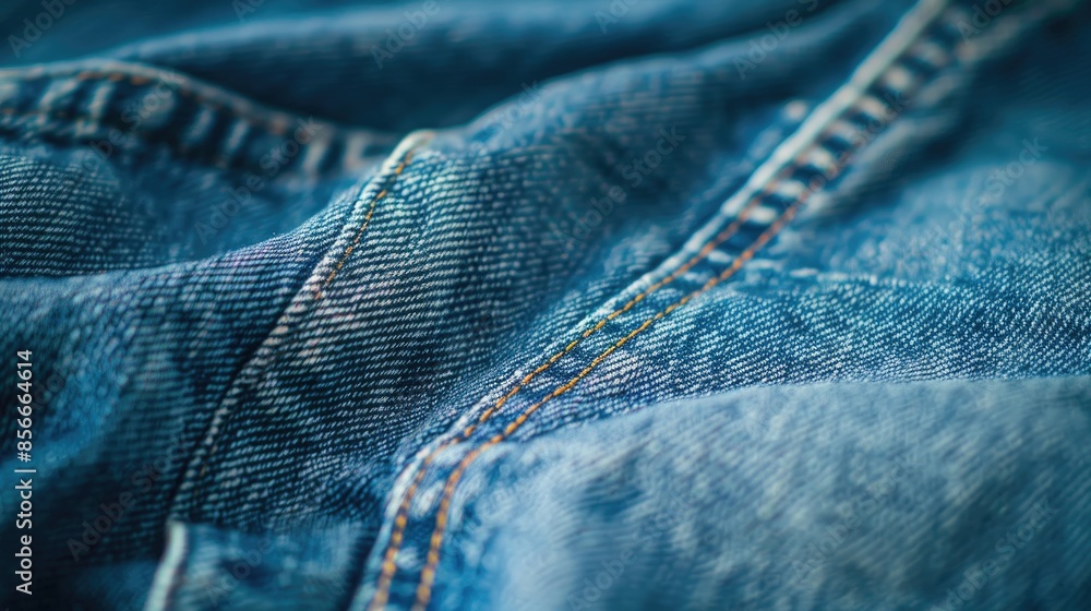 Fototapeta premium Selective focus on denim blue jeans with copy space