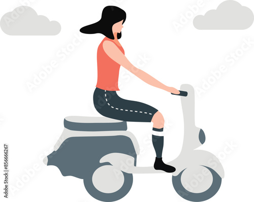 A girl is riding a scooter.
