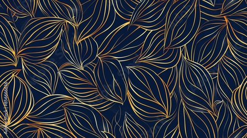 Golden Leaves on a Navy Blue Background