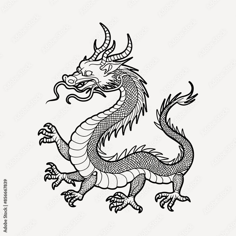 Obraz premium Chinese Dragon Hand Drawn Vector Illustration