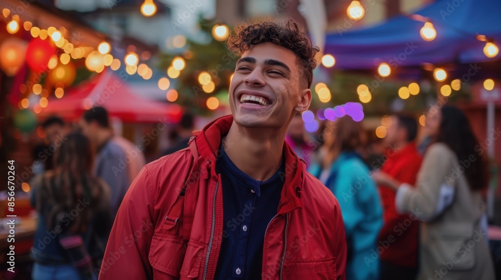 The joyful man at street festival The joyful man at street festival