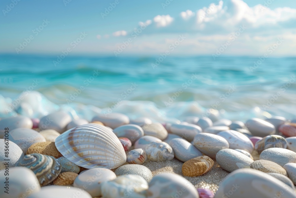 Colorful stones on the beach with beautiful blue sky Colorful stones on the beach with beautiful blue sky