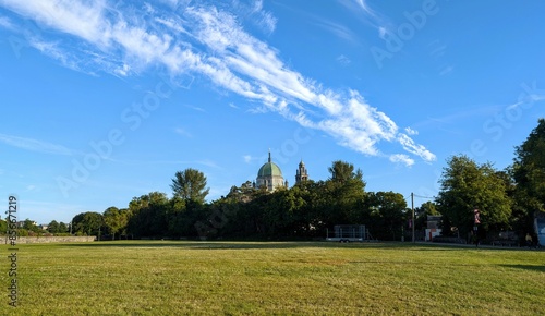 Obraz na płótnie Beautiful sunny scene wit Galway cathedral under clear blue sky with amazing cloudscape, architecture and landmark, Ireland w salonie