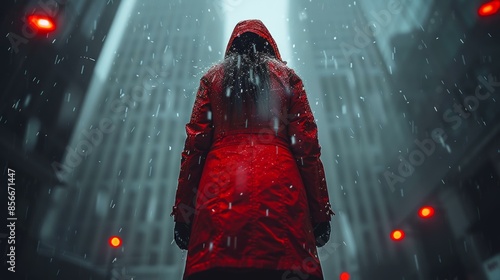 Cyberpunk Future, Rainy Night Cityscape, Female Protagonist photo