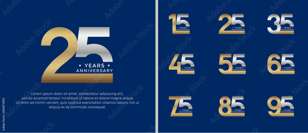 anniversary logo style set with gold and silver color can be use for celebration moment anniversary logo style set with gold and silver color can be use for celebration moment