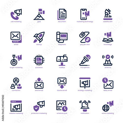 Marketing Technology icon pack for your website, mobile, presentation, and logo design. Marketing Technology icon dual tone design. Vector graphics illustration and editable stroke.