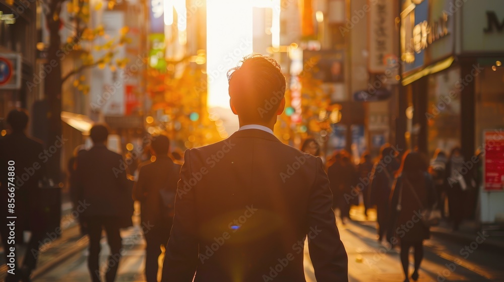 Urban Professional in Tailored Suit Walking Through City at Golden Hour Urban Professional in Tailored Suit Walking Through City at Golden Hour