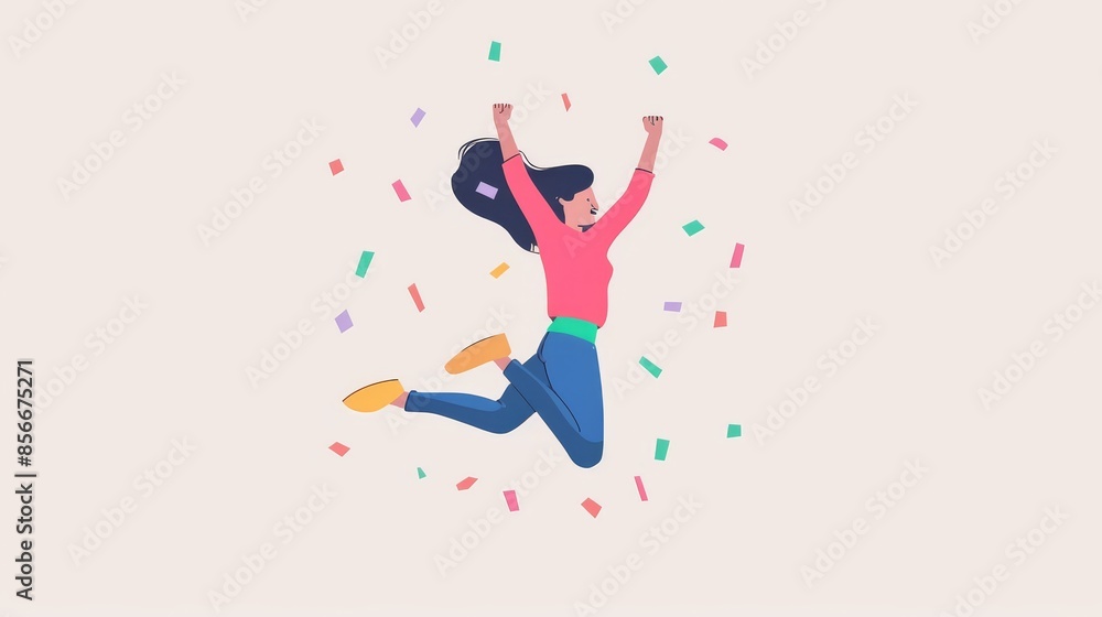 happy woman with excited posture happy woman with excited posture