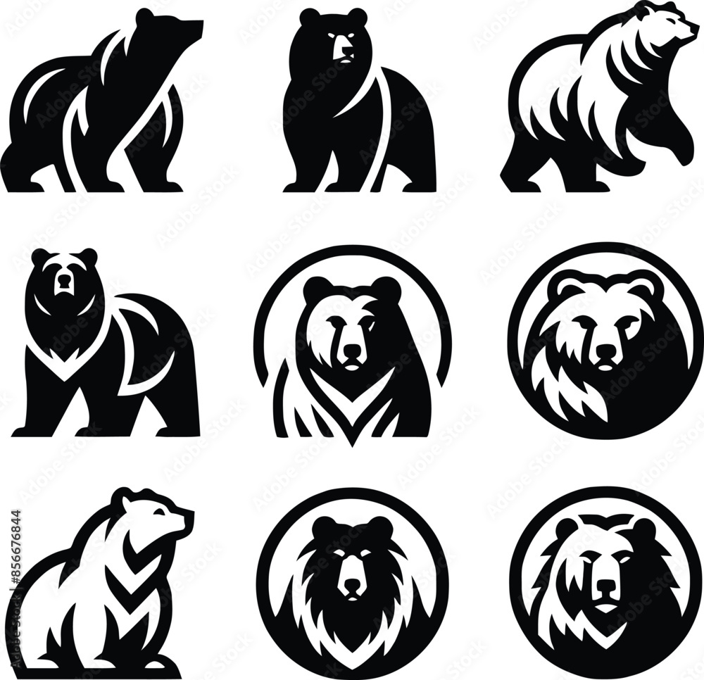 Bear silhouette, various poses of bear, standing, walking, sitting, wildlife, nature, animal, black, outline, wild, mammal, grizzly bear collection Bear silhouette, various poses of bear, standing, walking, sitting, wildlife, nature, animal, black, outline, wild, mammal, grizzly bear collection