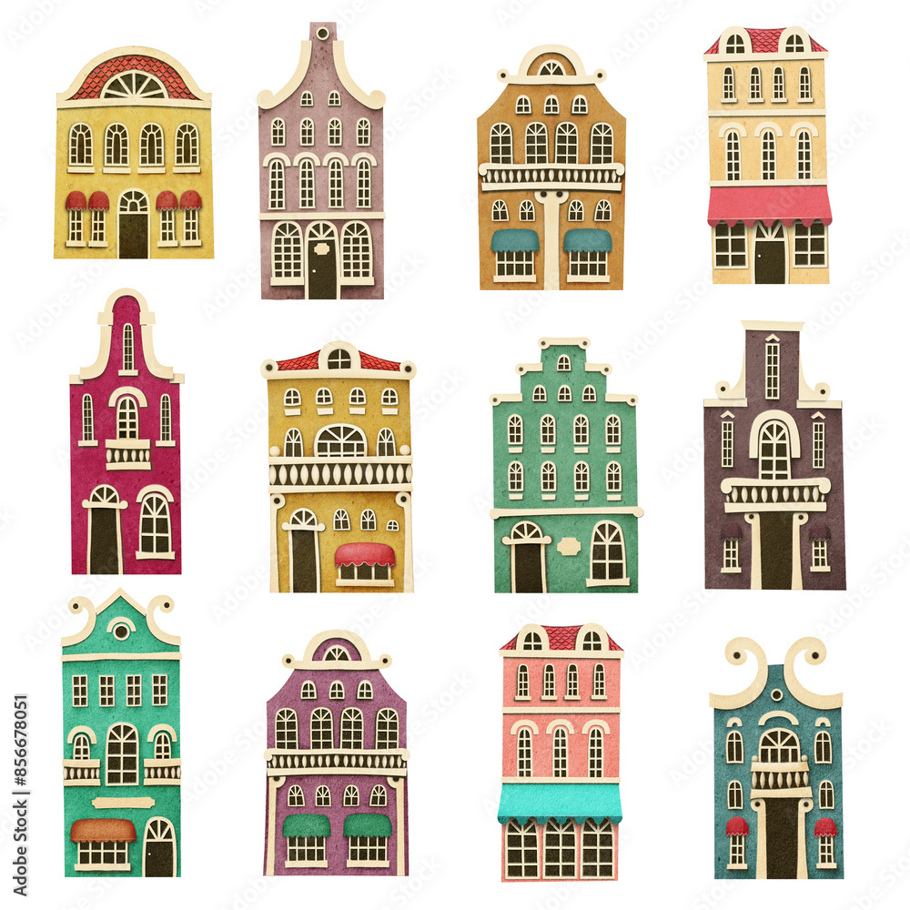 Set of multi-colored fantasy houses isolated from the background. Set of multi-colored fantasy houses isolated from the background.