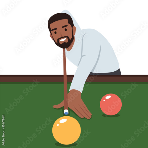 Close up shot of a man playing billiard. Flat vector illustration isolated on white background