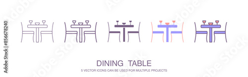 Dinner table vector icon Isolated Vector icon. Coffee Table icon vector simbol illustration. Silverware icons set. set of 5 silverware icons styles