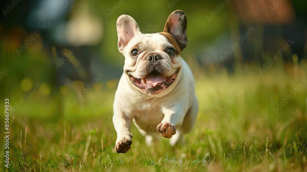 french bulldog runs outdoors on a large grass field french bulldog runs outdoors on a large grass field