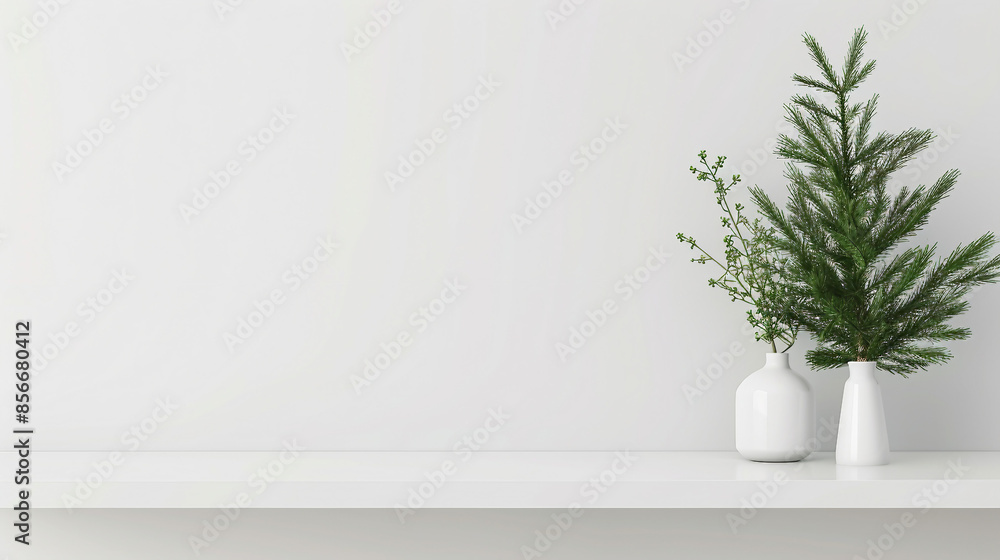 Capture the holiday spirit with this Christmas and New Year home decor featuring an empty white wall mockup, perfect for showcasing festive decoration ideas.