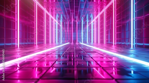 Neon Lights Corridor Background