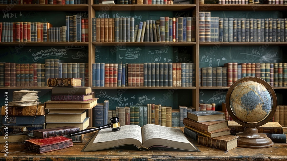 Obraz premium student council background with agendas and meeting notes, a gavel icon on a table, a student council concept banner design