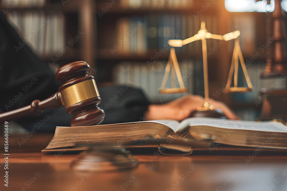 Lawyer Businessman in Office with Law Books and Gavel Lawyer Businessman in Office with Law Books and Gavel