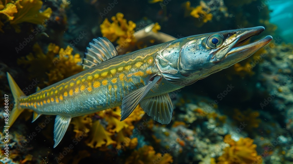 Fototapeta premium Colorful Fish in Underwater Habitat, Vibrant Reef Scene