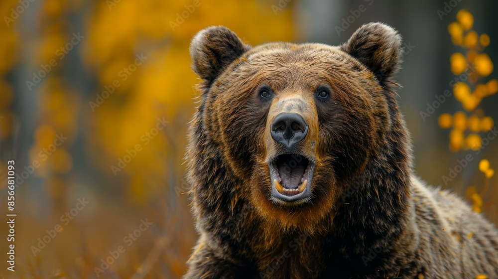 Obraz premium A Bear's Mouth Open in a Wild Forest