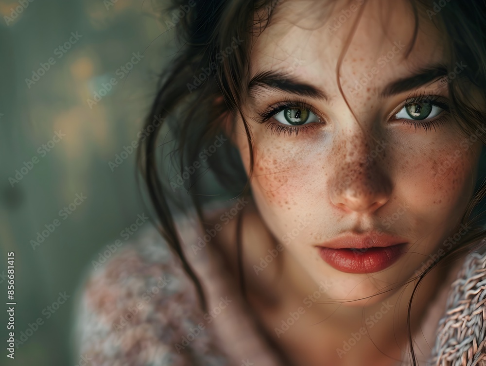 Empowered Close Up Portrait of a Pensive and Embracing Woman in Soft Impressionistic Lighting Empowered Close Up Portrait of a Pensive and Embracing Woman in Soft Impressionistic Lighting