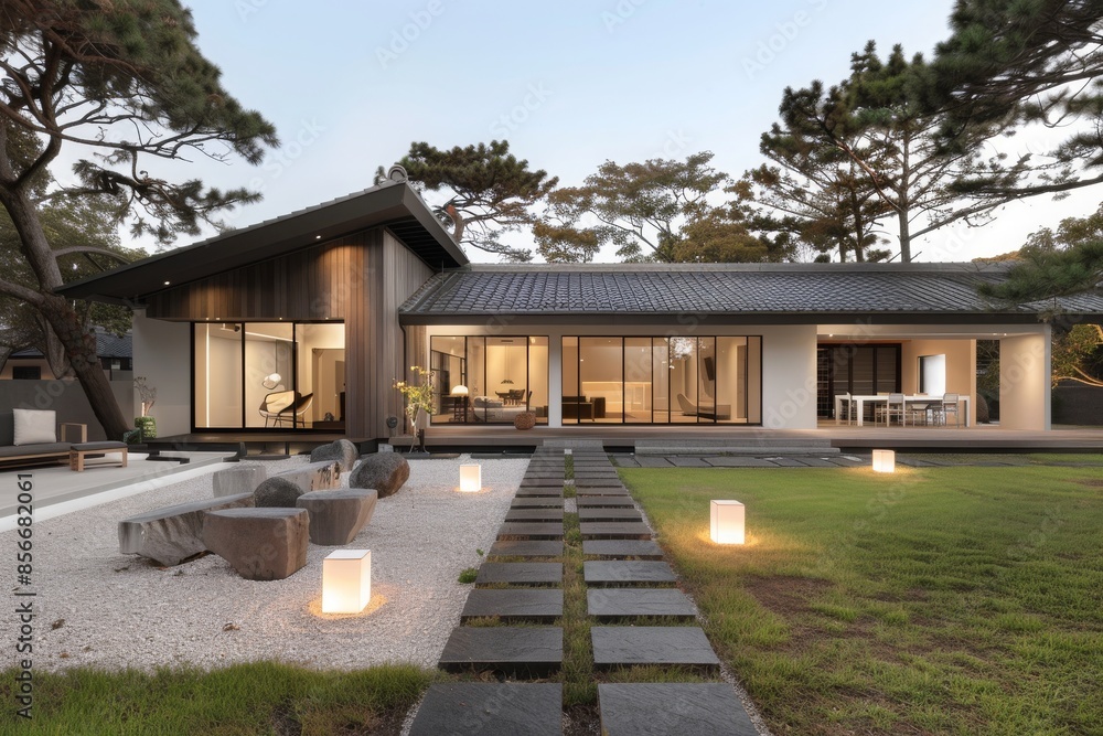 Modern Design Japanese Style Home Office with Desk and Patio Modern Design Japanese Style Home Office with Desk and Patio