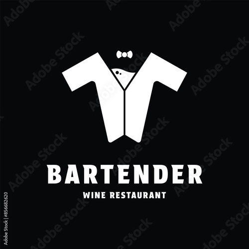 Bartender gentleman logo design concept idea with wine glass