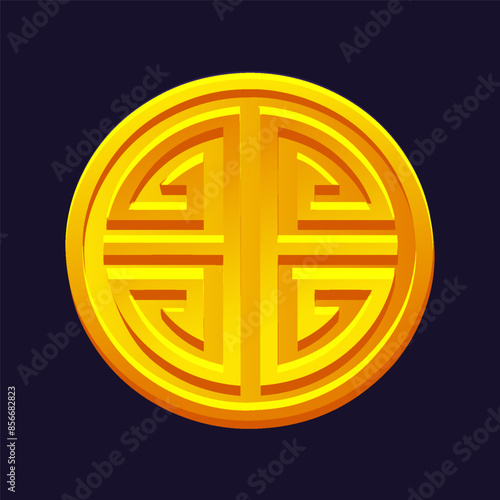 Golden coin with Chinese prosperity symbol. China Symbol Blessing Good luck charm