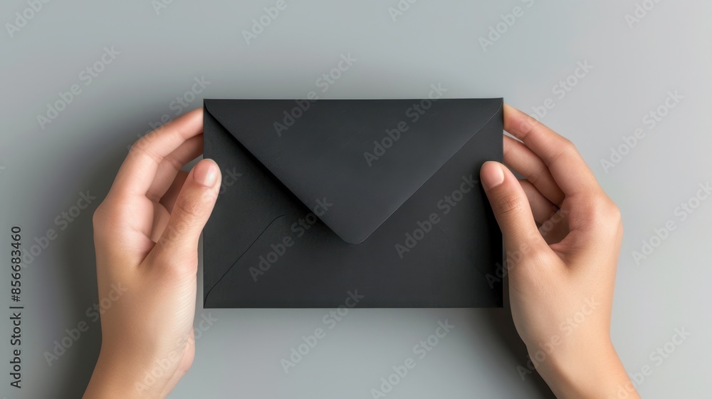 The black envelope in hands The black envelope in hands