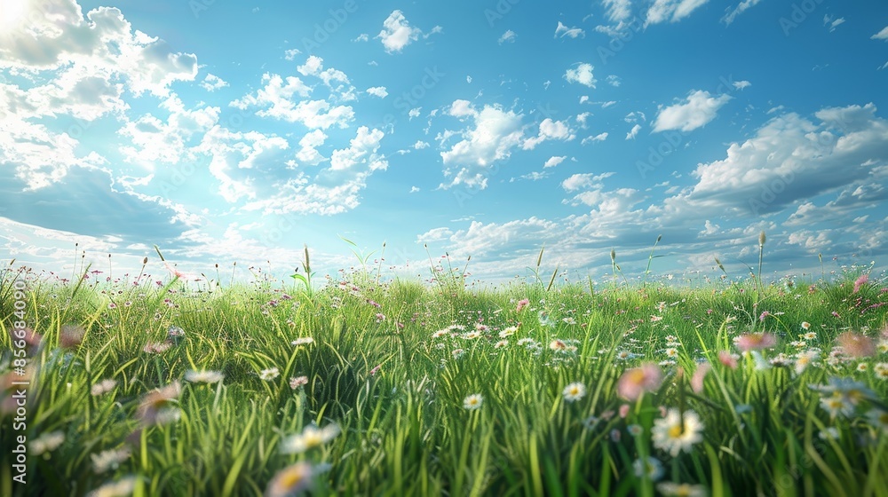 Naklejka premium Nature and Landscapes Meadow: A 3D copy space background of a peaceful meadow