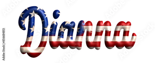 Dianna - Bandiera degli Stati Uniti - nome proprio - scrittura tubolare effetto tridimensionale - Grafica vettoriale - Parola auguri, banner, biglietti, stampe, cricut, silhouette, sublimazione	