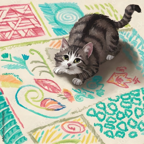 kitten playing with yarn