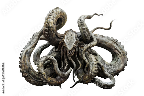 A detailed, mythical creature with tentacles, resembling a fictional sea monster, isolated on a white background.