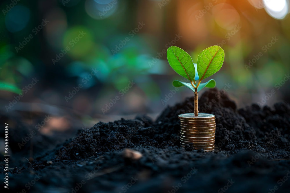 money savings filled with coins and growing plant for sustainable financial planning for retirement or eco subsidy investment for environment protection , Generative AI money savings filled with coins and growing plant for sustainable financial planning for retirement or eco subsidy investment for environment protection , Generative AI