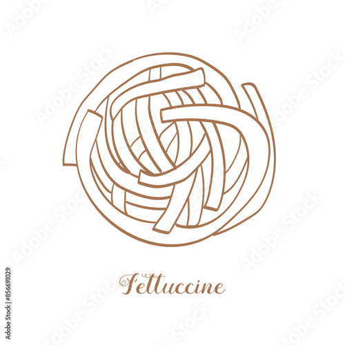 Fettuccine pasta illustration. Vector sketch. Traditional Italian food. Hand-drawn image. Isolated icon