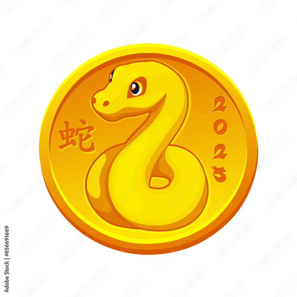 Fototapeta premium 2025 Year of the Snake, Golden coin with snake