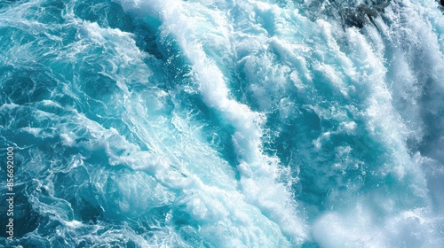 White Water Rapids of Huka Falls on Waikato River in Blue Canyon, New Zealand photo